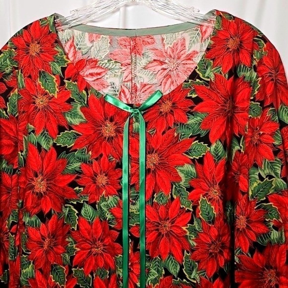 Vintage Handmade Christmas Holiday Poinsettia Maxi House Dress Nightgown